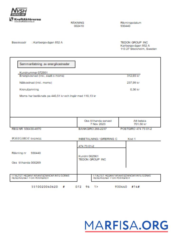Downloadable NVSH Energi utility business bill, SCR download for verification